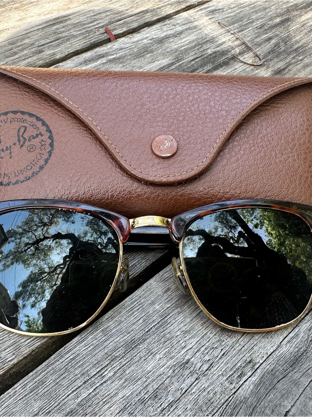 Ray-Ban Clubmaster Sunglasses in Tortoise and Gold with Black Lenses